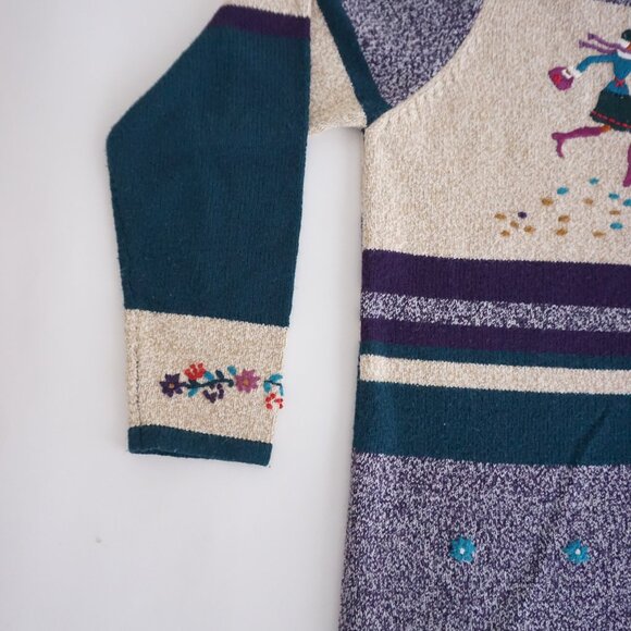 TanJay Teal Purple Patchwork Knit Cardigan Vintage Zip Sweater Grandmacore M - Picture 7 of 9